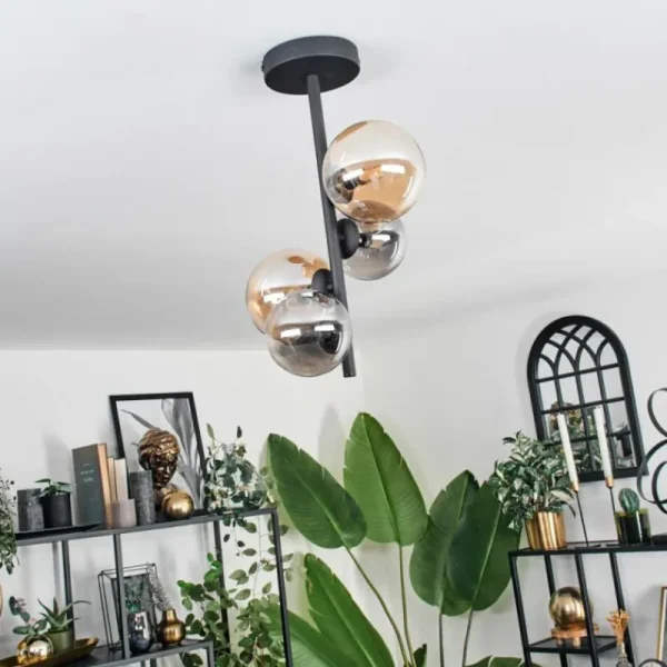 hofstein Plafonnier - Verre 10 cm, 12cm Chehalis Ambre, Fumé, 4 lumières* Lampes Modernes
