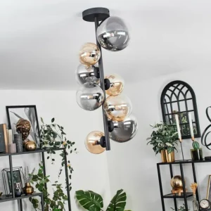 hofstein Plafonnier - Verre 10 cm, 12cm, 15cm Chehalis Ambre, Clair, Fumé, 8 lumières* Lampes Modernes