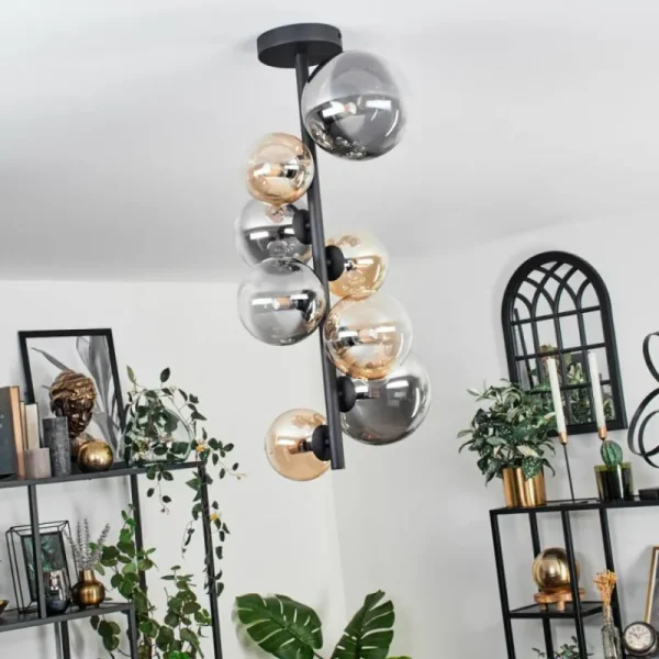 hofstein Plafonnier - Verre 10 cm, 12cm, 15cm Chehalis Ambre, Clair, Fumé, 8 lumières* Lampes Modernes
