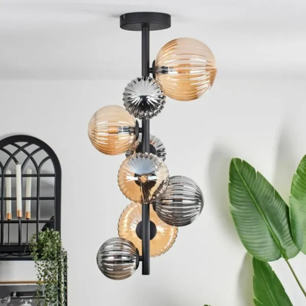 hofstein Plafonnier - Verre 10 cm, 12cm, 15cm Chehalis Ambre, Fumé, 8 lumières* Lampes Modernes