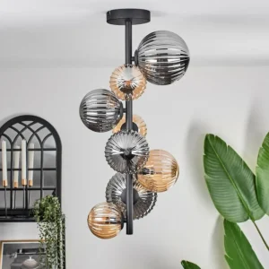 hofstein Plafonnier - Verre 10 cm, 12cm, 15cm Chehalis Ambre, Fumé, 8 lumières* Lampes Modernes