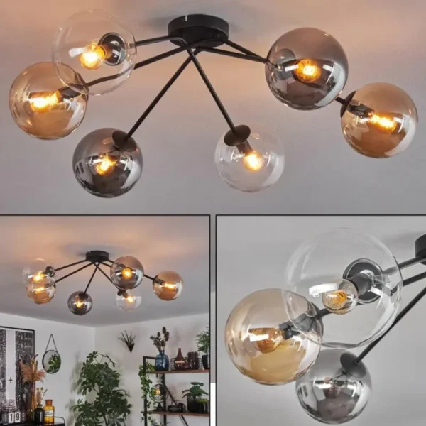 hofstein Plafonnier - Verre 15 cm Gastor Ambre, Clair, Fumé, 6 lumières* Lampes Modernes