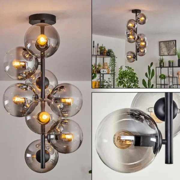 hofstein Plafonnier - Verre 15 cm Gastor Clair, Fumé, 8 lumières* Lampes Modernes