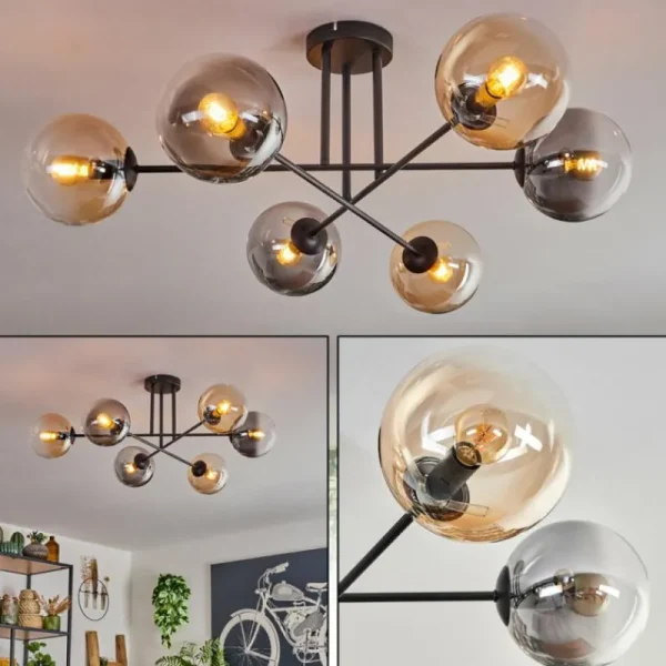 hofstein Plafonnier - Verre 15 cm Gastor Ambre, Clair, Fumé, 6 lumières* Lampes Modernes