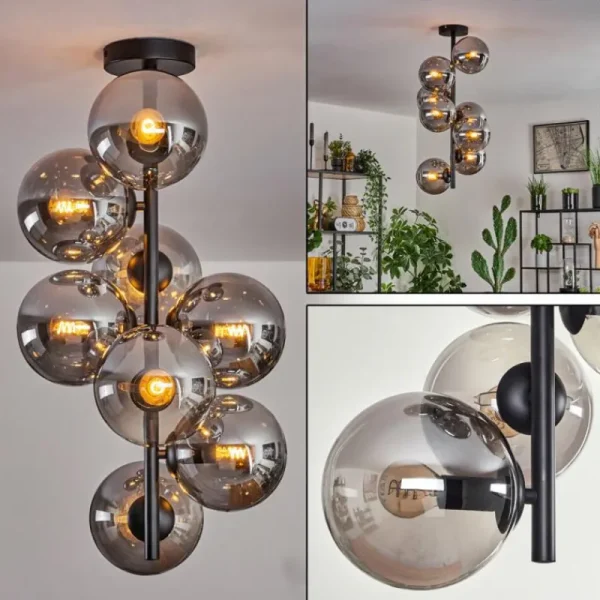 hofstein Plafonnier - Verre 15 cm Gastor Fumé, 8 lumières* Lampes Modernes