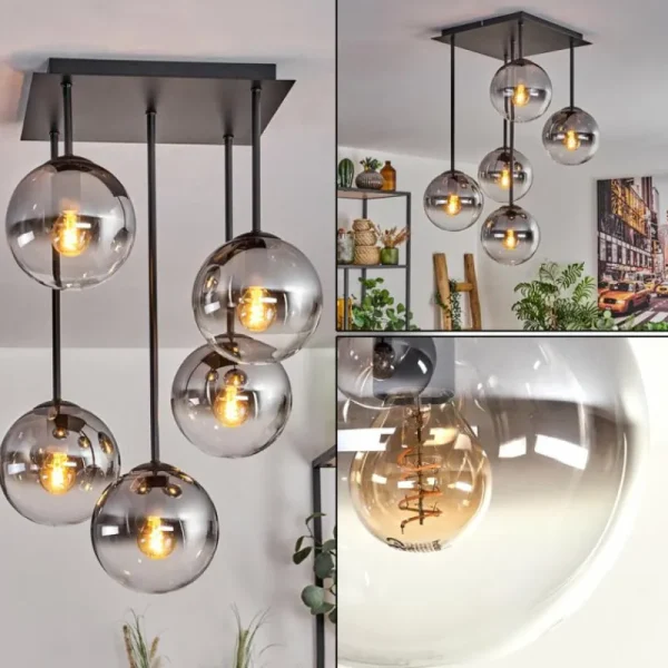 hofstein Plafonnier - Verre 15 cm Gastor Clair, Fumé, 5 lumières* Lampes Modernes