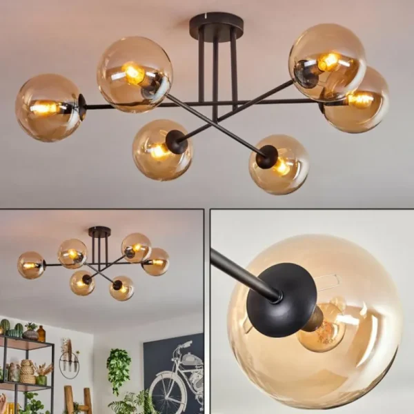 hofstein Plafonnier - Verre 15 cm Gastor Ambre, 6 lumières* Lampes En Verre