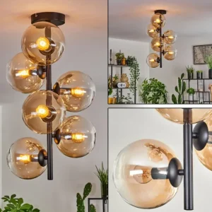 hofstein Plafonnier - Verre 15 cm Gastor Ambre, Clair, 6 lumières* Lampes En Verre