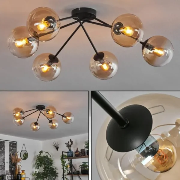 hofstein Plafonnier - Verre 15 cm Gastor Ambre, Clair, 6 lumières* Lampes En Verre