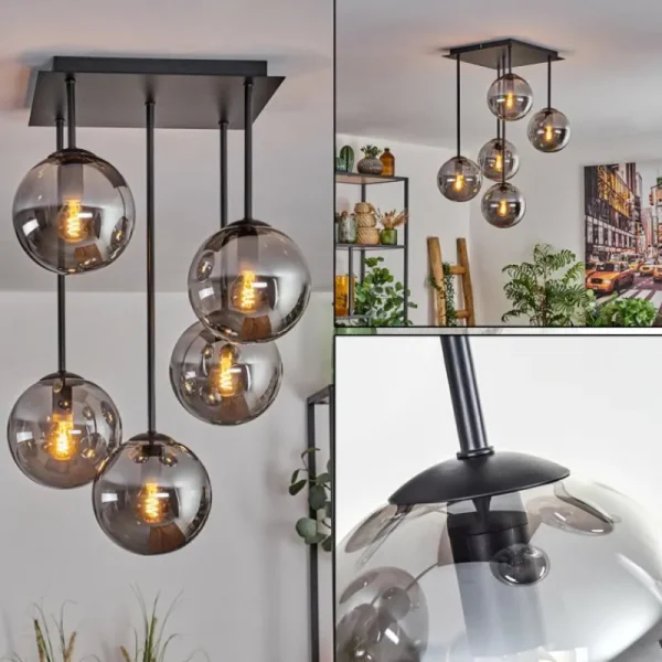 hofstein Plafonnier - Verre 15 cm Gastor Fumé, 5 lumières* Lampes Modernes