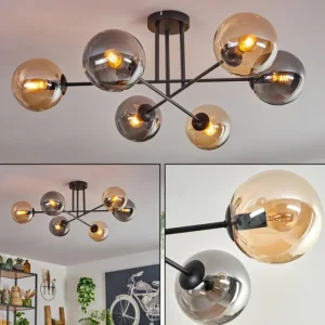 hofstein Plafonnier - Verre 15 cm Gastor Ambre, Fumé, 6 lumières* Lampes Modernes