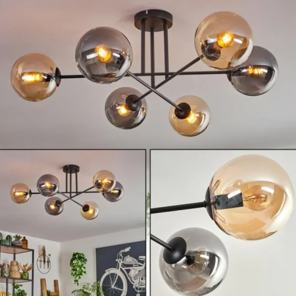 hofstein Plafonnier - Verre 15 cm Gastor Ambre, Fumé, 6 lumières* Lampes Modernes