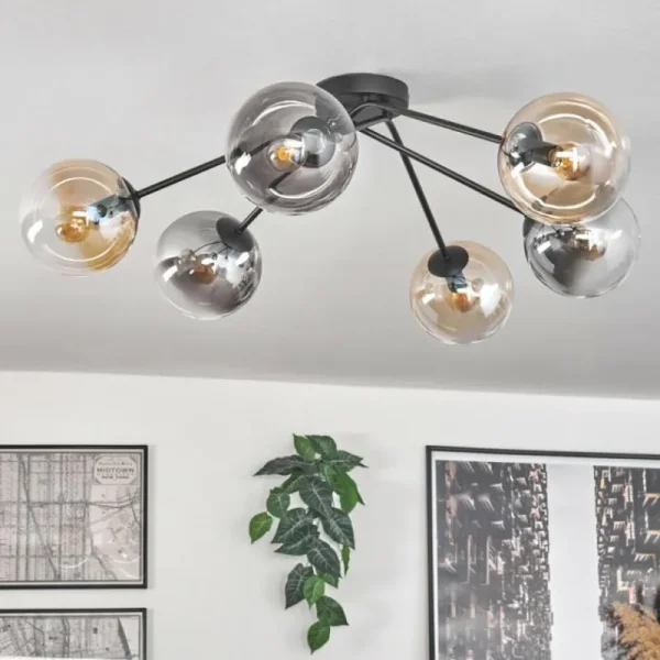 hofstein Plafonnier - Verre 15 cm Gastor Ambre, Clair, Fumé, 6 lumières* Lampes Modernes