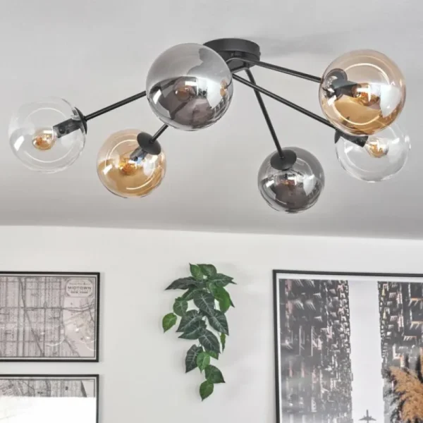 hofstein Plafonnier - Verre 15 cm Gastor Ambre, Clair, Fumé, 6 lumières* Lampes Modernes