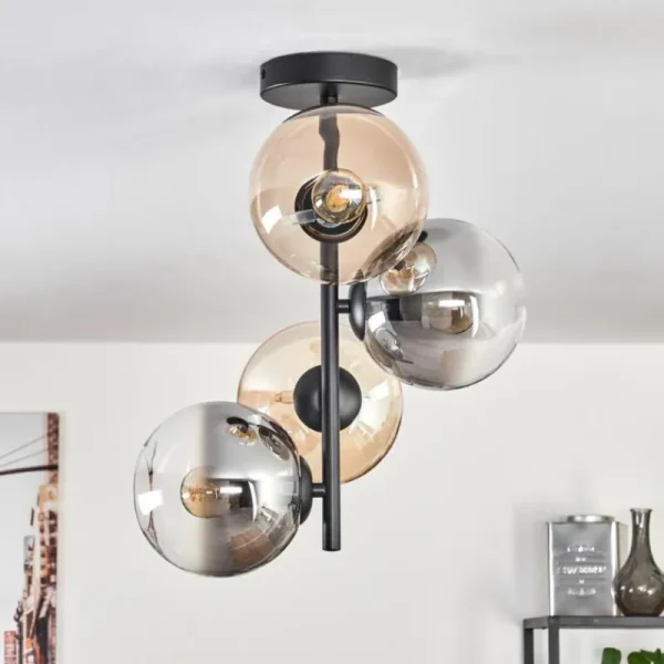 hofstein Plafonnier - Verre 15 cm Gastor Ambre, Clair, Fumé, 4 lumières* Lampes Modernes
