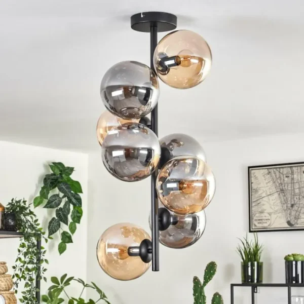 hofstein Plafonnier - Verre 15 cm Gastor Ambre, Fumé, 8 lumières* Lampes Modernes