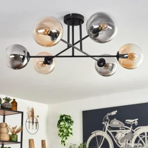 hofstein Plafonnier - Verre 15 cm Gastor Ambre, Clair, Fumé, 6 lumières* Lampes Modernes