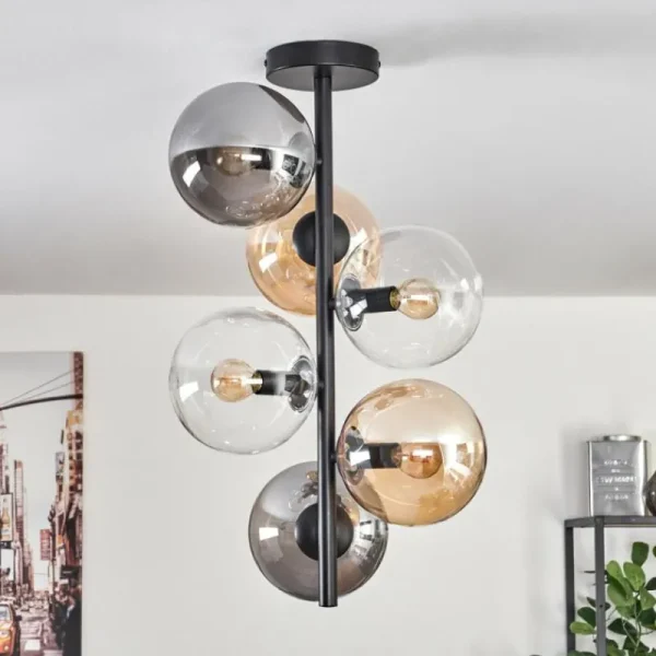 hofstein Plafonnier - Verre 15 cm Gastor Ambre, Clair, Fumé, 6 lumières* Lampes Modernes