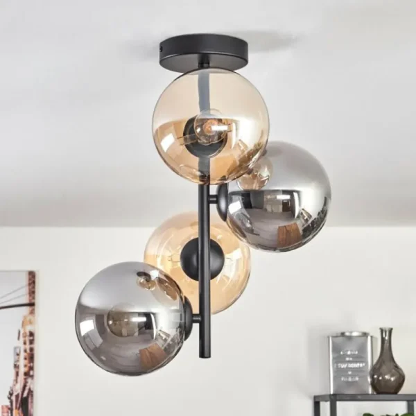 hofstein Plafonnier - Verre 15 cm Gastor Ambre, Fumé, 4 lumières* Lampes Modernes