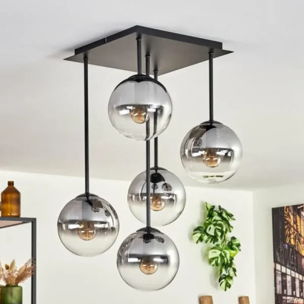 hofstein Plafonnier - Verre 15 cm Gastor Clair, Fumé, 5 lumières* Lampes Modernes