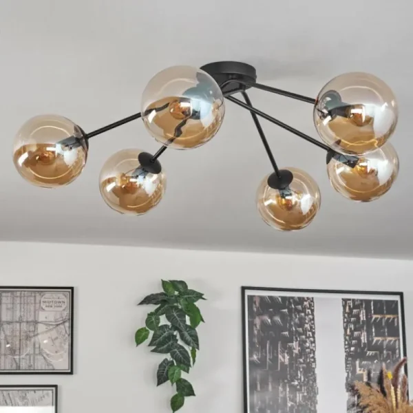 hofstein Plafonnier - Verre 15 cm Gastor Ambre, 6 lumières* Lampes En Verre
