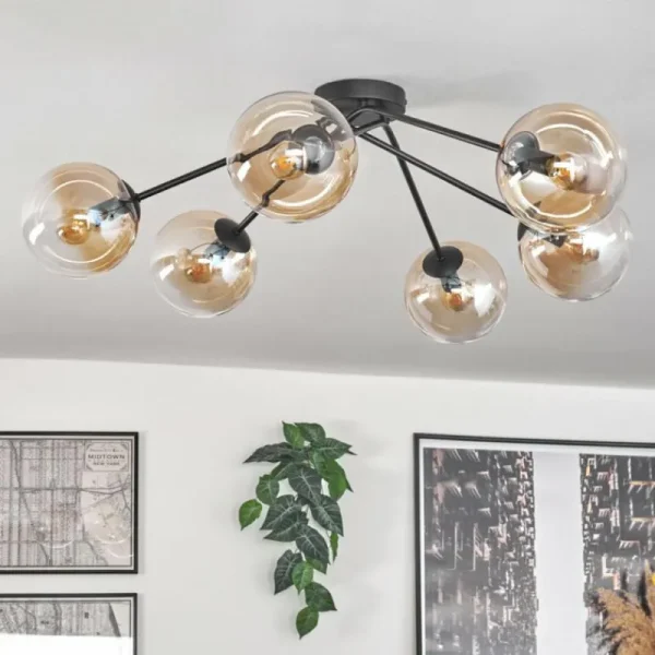 hofstein Plafonnier - Verre 15 cm Gastor Ambre, Clair, 6 lumières* Lampes En Verre