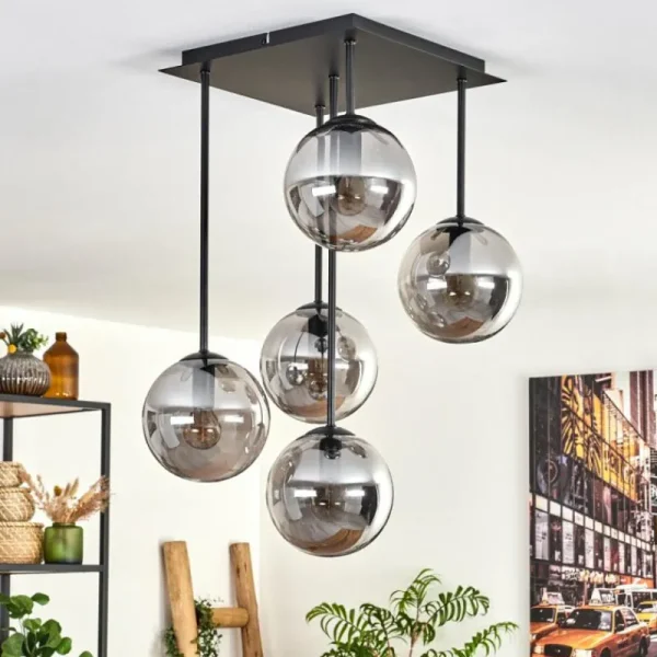 hofstein Plafonnier - Verre 15 cm Gastor Fumé, 5 lumières* Lampes Modernes