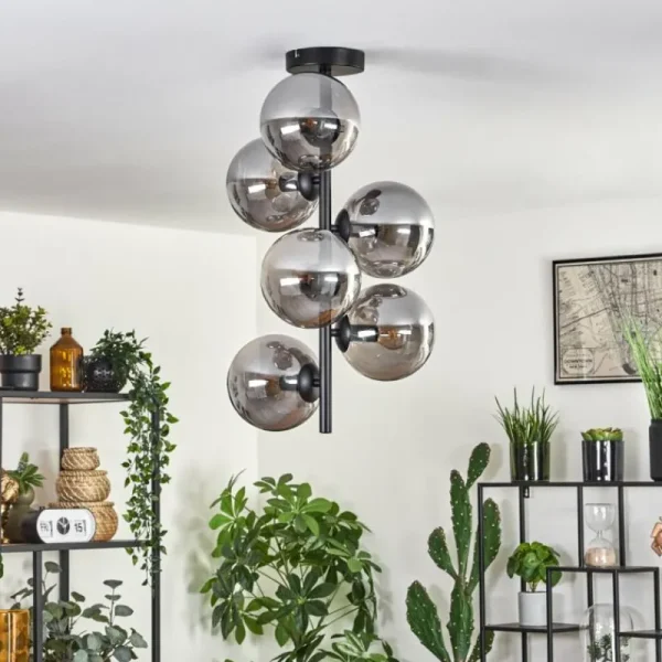 hofstein Plafonnier - Verre 15 cm Gastor Fumé, 6 lumières* Lampes Modernes
