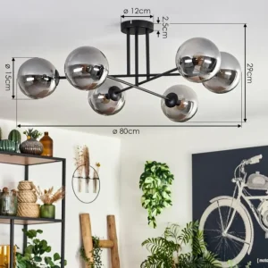 hofstein Plafonnier - Verre 15 cm Gastor Fumé, 6 lumières* Lampes Modernes