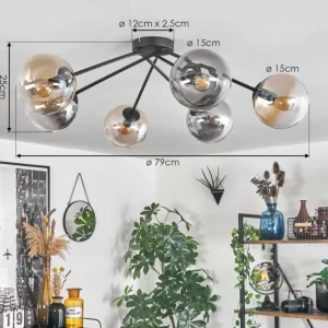 hofstein Plafonnier - Verre 15 cm Gastor Ambre, Clair, Fumé, 6 lumières* Lampes Modernes