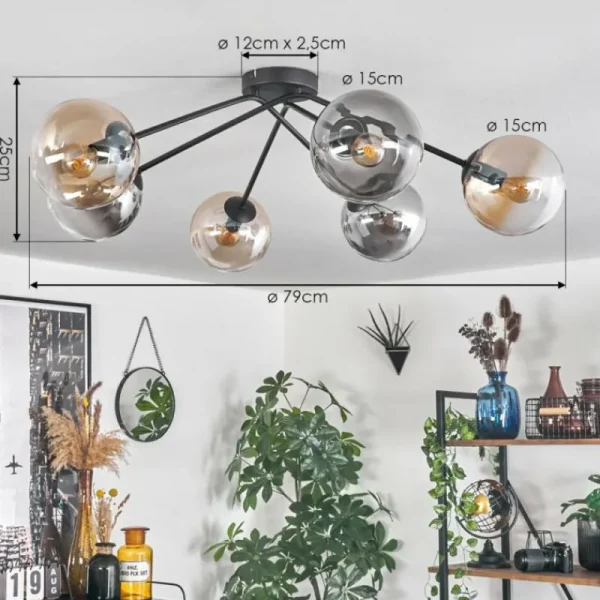 hofstein Plafonnier - Verre 15 cm Gastor Ambre, Clair, Fumé, 6 lumières* Lampes Modernes