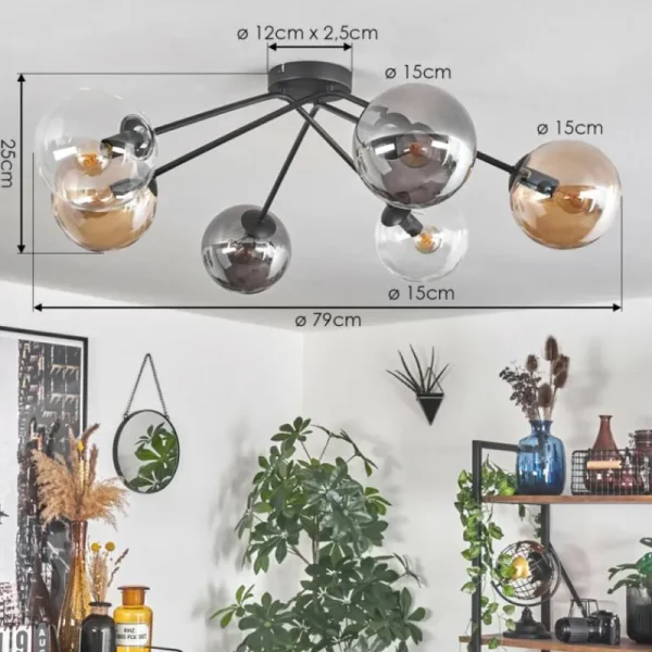 hofstein Plafonnier - Verre 15 cm Gastor Ambre, Clair, Fumé, 6 lumières* Lampes Modernes
