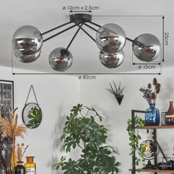 hofstein Plafonnier - Verre 15 cm Gastor Fumé, 6 lumières* Lampes Modernes