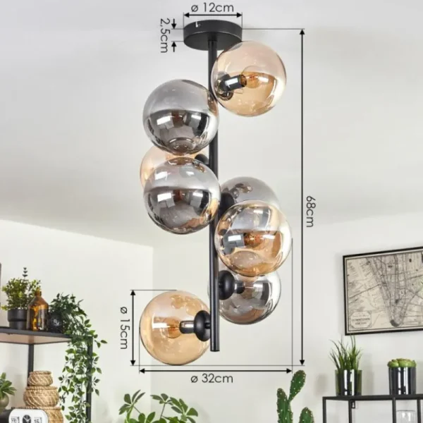 hofstein Plafonnier - Verre 15 cm Gastor Ambre, Fumé, 8 lumières* Lampes Modernes