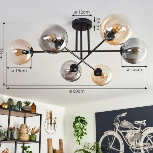 hofstein Plafonnier - Verre 15 cm Gastor Ambre, Clair, Fumé, 6 lumières* Lampes Modernes