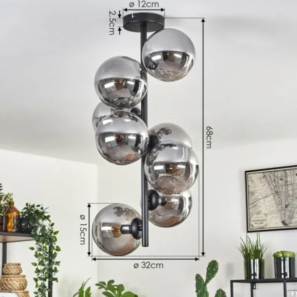 hofstein Plafonnier - Verre 15 cm Gastor Fumé, 8 lumières* Lampes Modernes