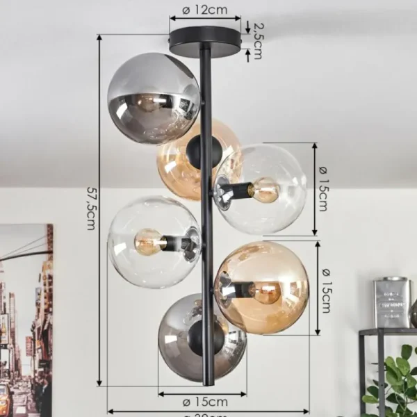 hofstein Plafonnier - Verre 15 cm Gastor Ambre, Clair, Fumé, 6 lumières* Lampes Modernes