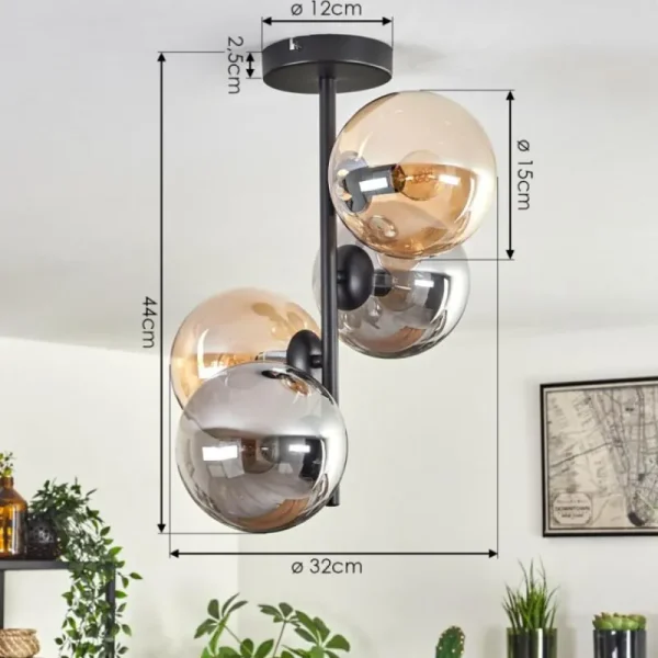 hofstein Plafonnier - Verre 15 cm Gastor Ambre, Fumé, 4 lumières* Lampes Modernes
