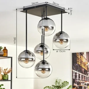 hofstein Plafonnier - Verre 15 cm Gastor Clair, Fumé, 5 lumières* Lampes Modernes