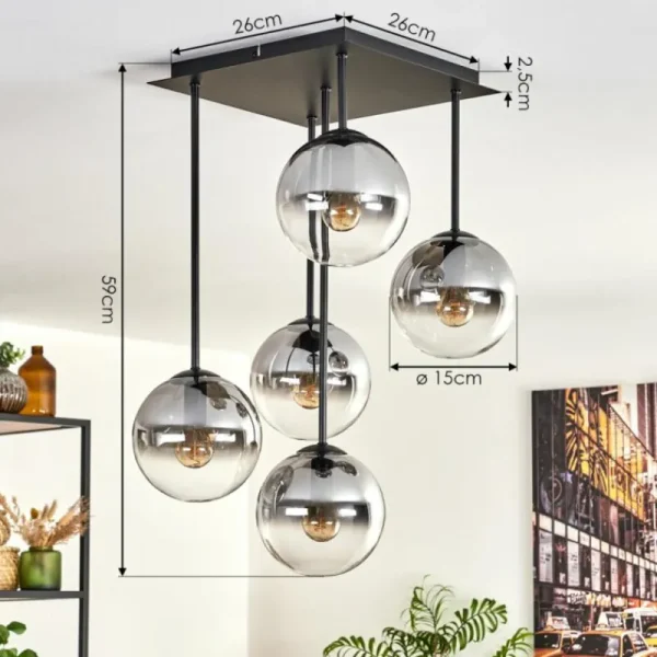 hofstein Plafonnier - Verre 15 cm Gastor Clair, Fumé, 5 lumières* Lampes Modernes