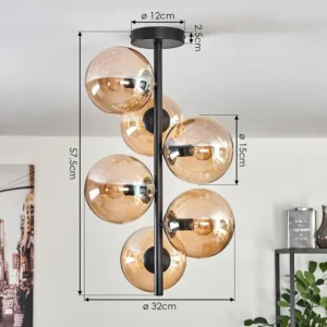 hofstein Plafonnier - Verre 15 cm Gastor Ambre, 6 lumières* Lampes En Verre