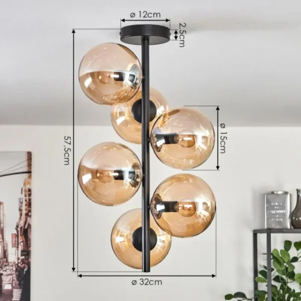 hofstein Plafonnier - Verre 15 cm Gastor Ambre, 6 lumières* Lampes En Verre