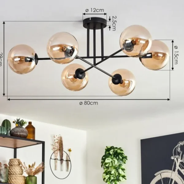 hofstein Plafonnier - Verre 15 cm Gastor Ambre, 6 lumières* Lampes En Verre