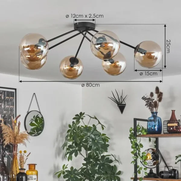 hofstein Plafonnier - Verre 15 cm Gastor Ambre, 6 lumières* Lampes En Verre