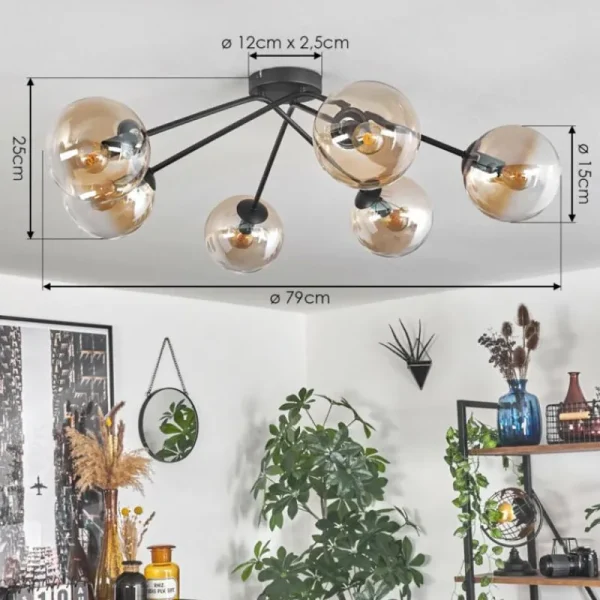 hofstein Plafonnier - Verre 15 cm Gastor Ambre, Clair, 6 lumières* Lampes En Verre