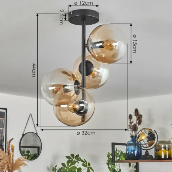 hofstein Plafonnier - Verre 15 cm Gastor Ambre, Clair, 4 lumières* Lampes En Verre