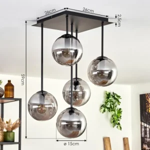 hofstein Plafonnier - Verre 15 cm Gastor Fumé, 5 lumières* Lampes Modernes