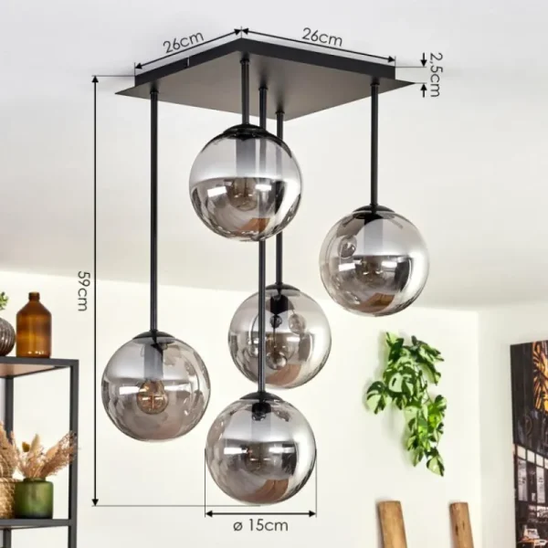 hofstein Plafonnier - Verre 15 cm Gastor Fumé, 5 lumières* Lampes Modernes