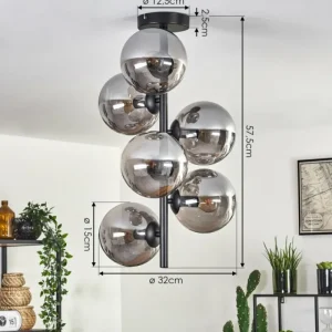 hofstein Plafonnier - Verre 15 cm Gastor Fumé, 6 lumières* Lampes Modernes