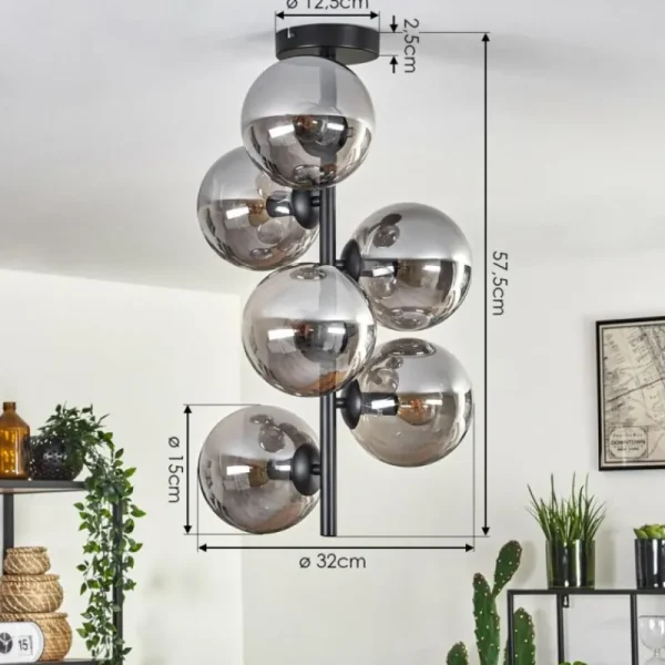 hofstein Plafonnier - Verre 15 cm Gastor Fumé, 6 lumières* Lampes Modernes